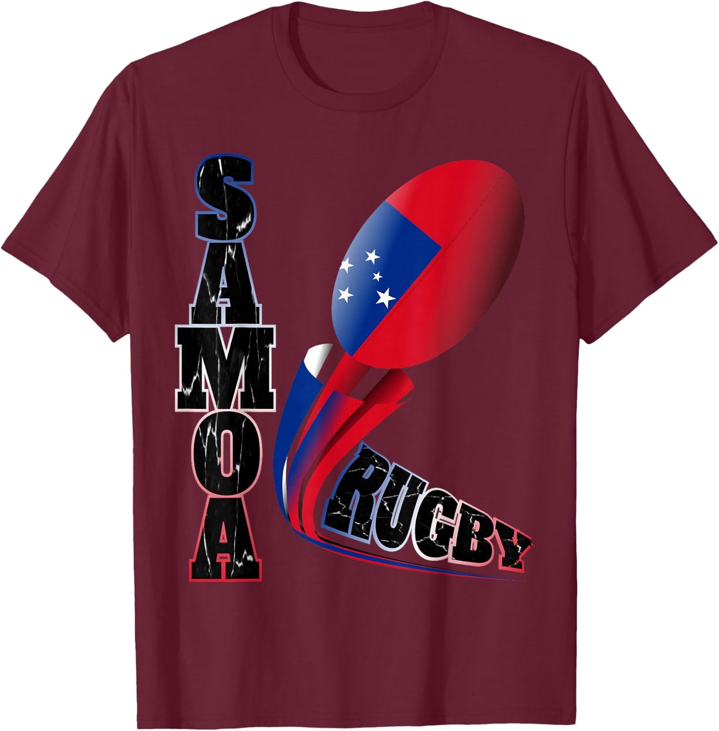 Samoa Rugby Fan Distressed Marbled Text Graphic T-Shirt - T-Shirt | Maroon