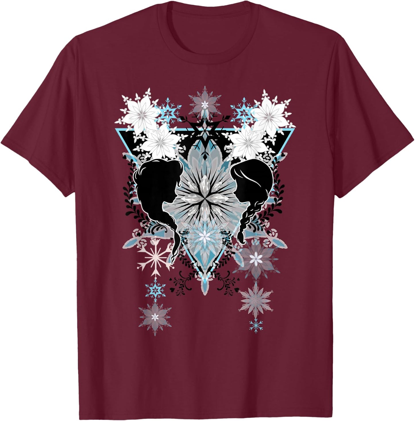 Disney Frozen Elsa & Anna Snowflake Boho Silhouettes T-Shirt - T-Shirt | Maroon