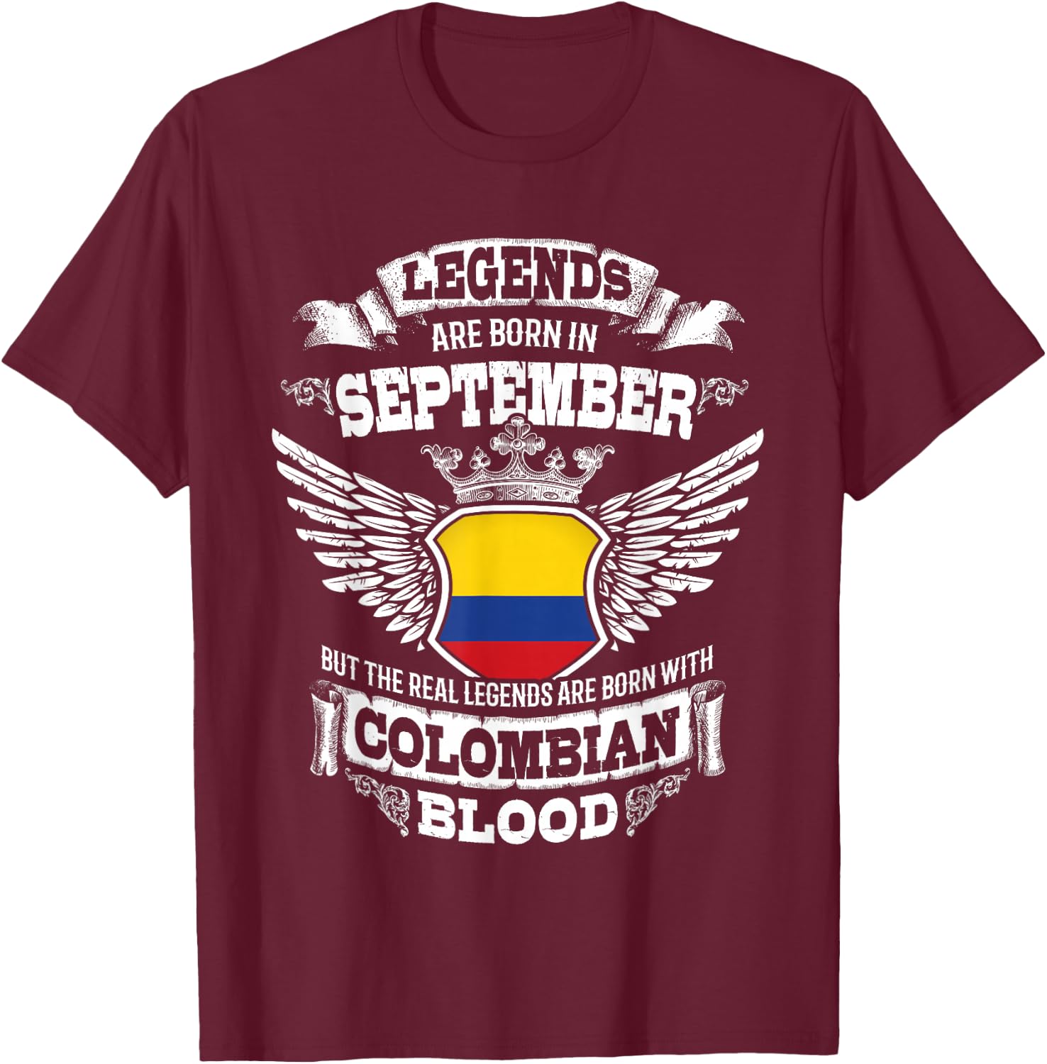Colombia Colombian Flag Colombians Birthday September Gift T-Shirt - T-Shirt | Maroon