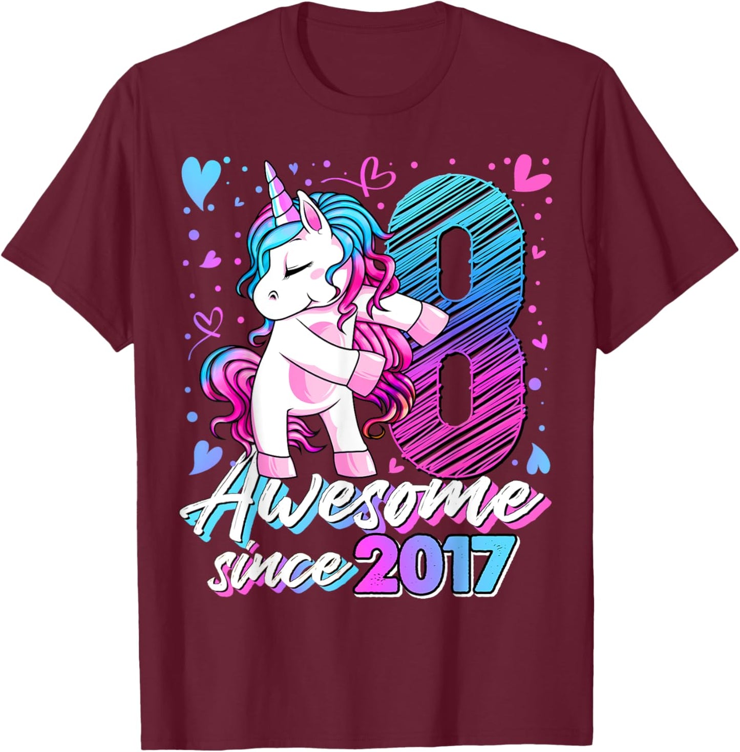 8 Year Old Unicorn Gifts For Girls 8th Birthday Girl Party T-Shirt - T-Shirt | Maroon