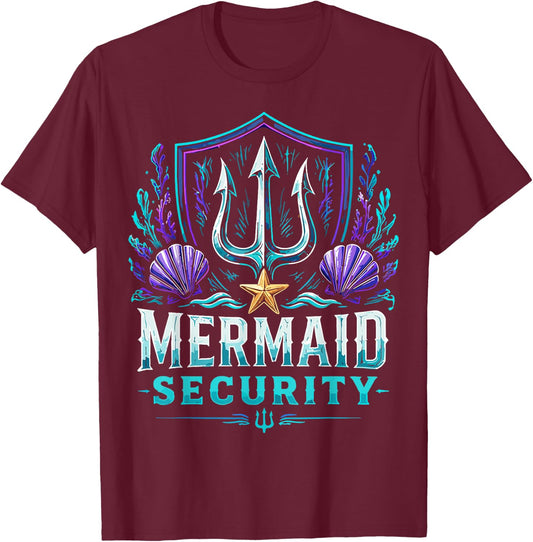 Funny Dad Mermaid Security T-Shirt - T-Shirt | Maroon