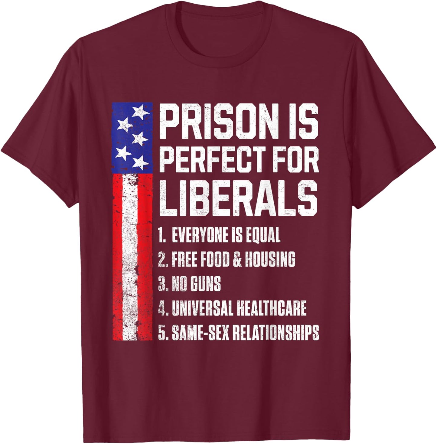 Prison is Perfect for Liberals T-Shirt - T-Shirt | Maroon