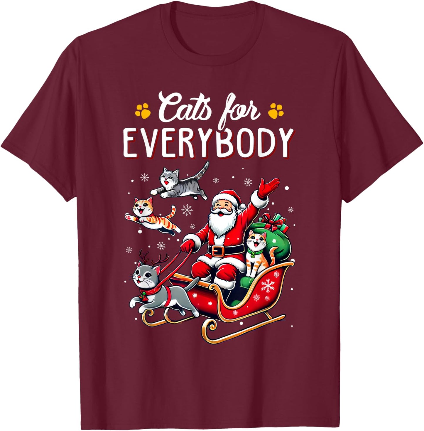 Cats For Everybody Christmas Cat Funny Xmas Men Women Santa T-Shirt - T-Shirt | Maroon