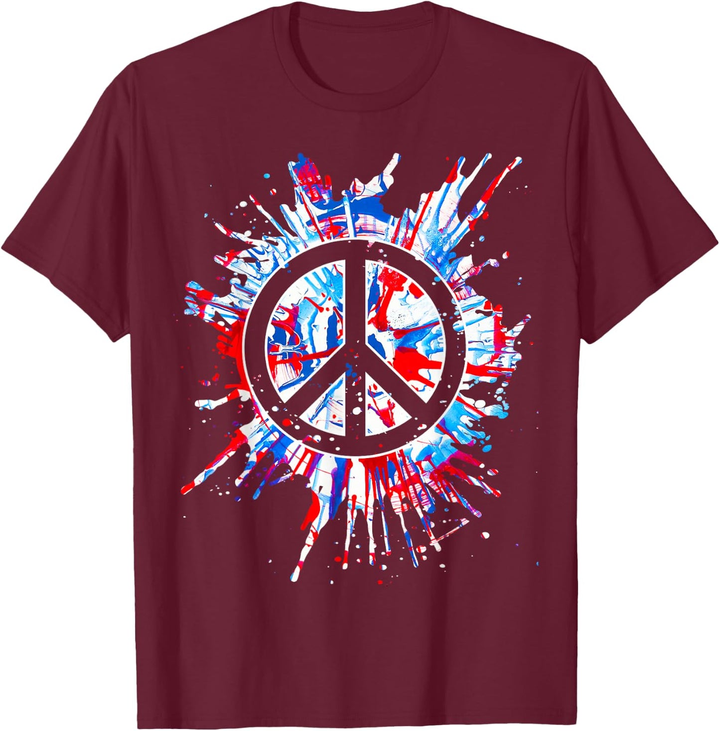 Peace Sign Red White Blue Patriotic Hippie Tie Dye T-Shirt - T-Shirt | Maroon