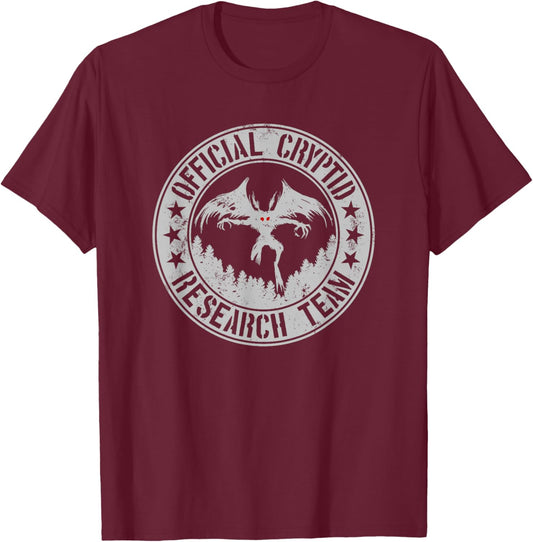 Official Cryptid Research Team | Cryptids Folklore Mothman T-Shirt - T-Shirt | Maroon
