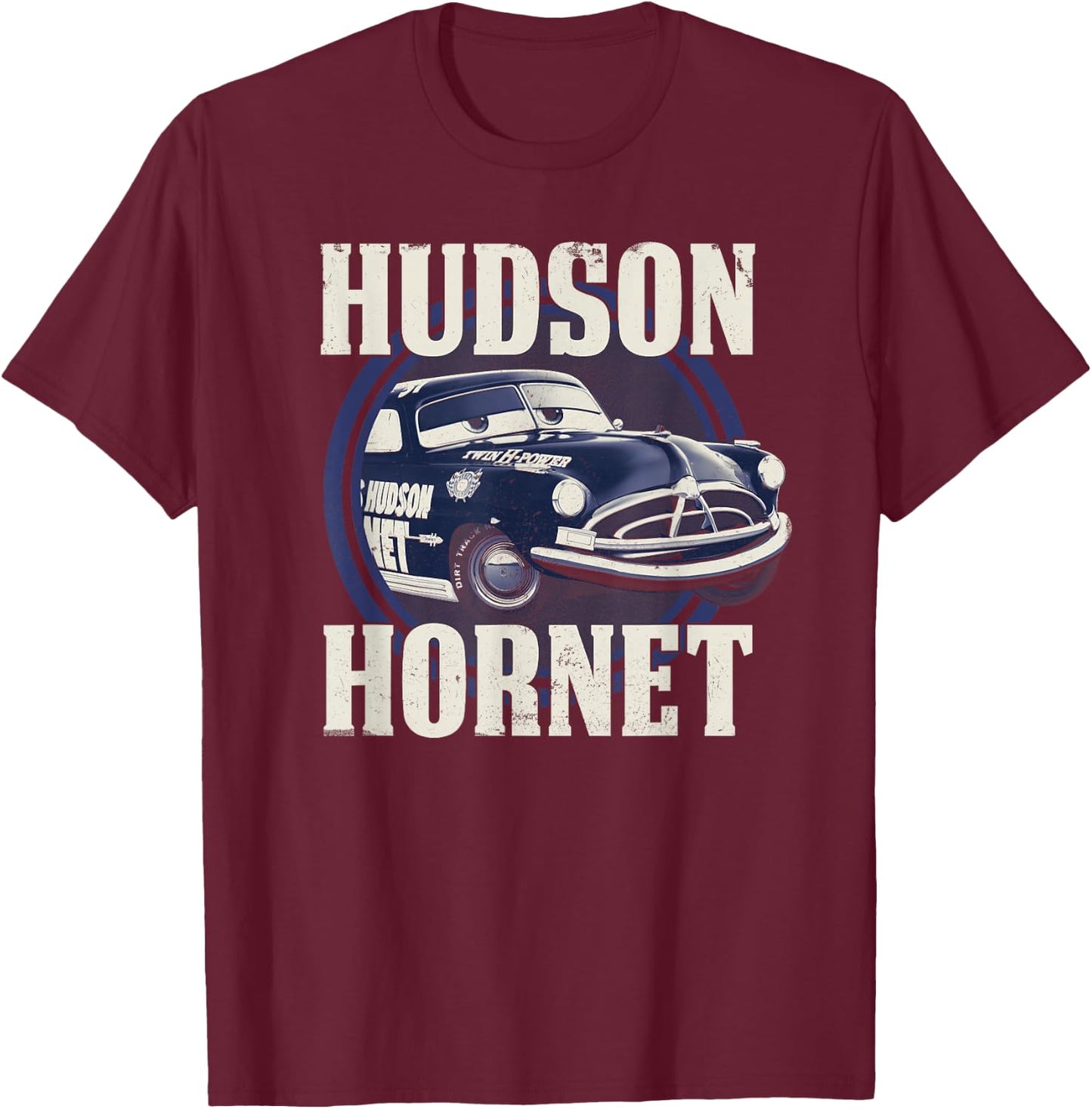 Disney Pixar Cars Hudson Hornet Vintage Race Car Badge T-Shirt - T-Shirt | Maroon
