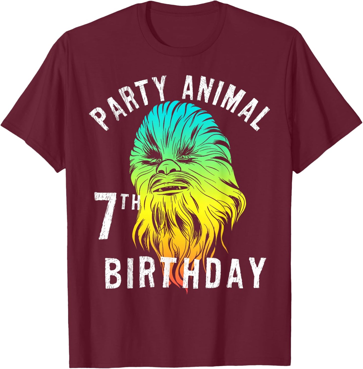 Star Wars Chewie Party Animal 7th Birthday Color Portrait T-Shirt - T-Shirt | Maroon