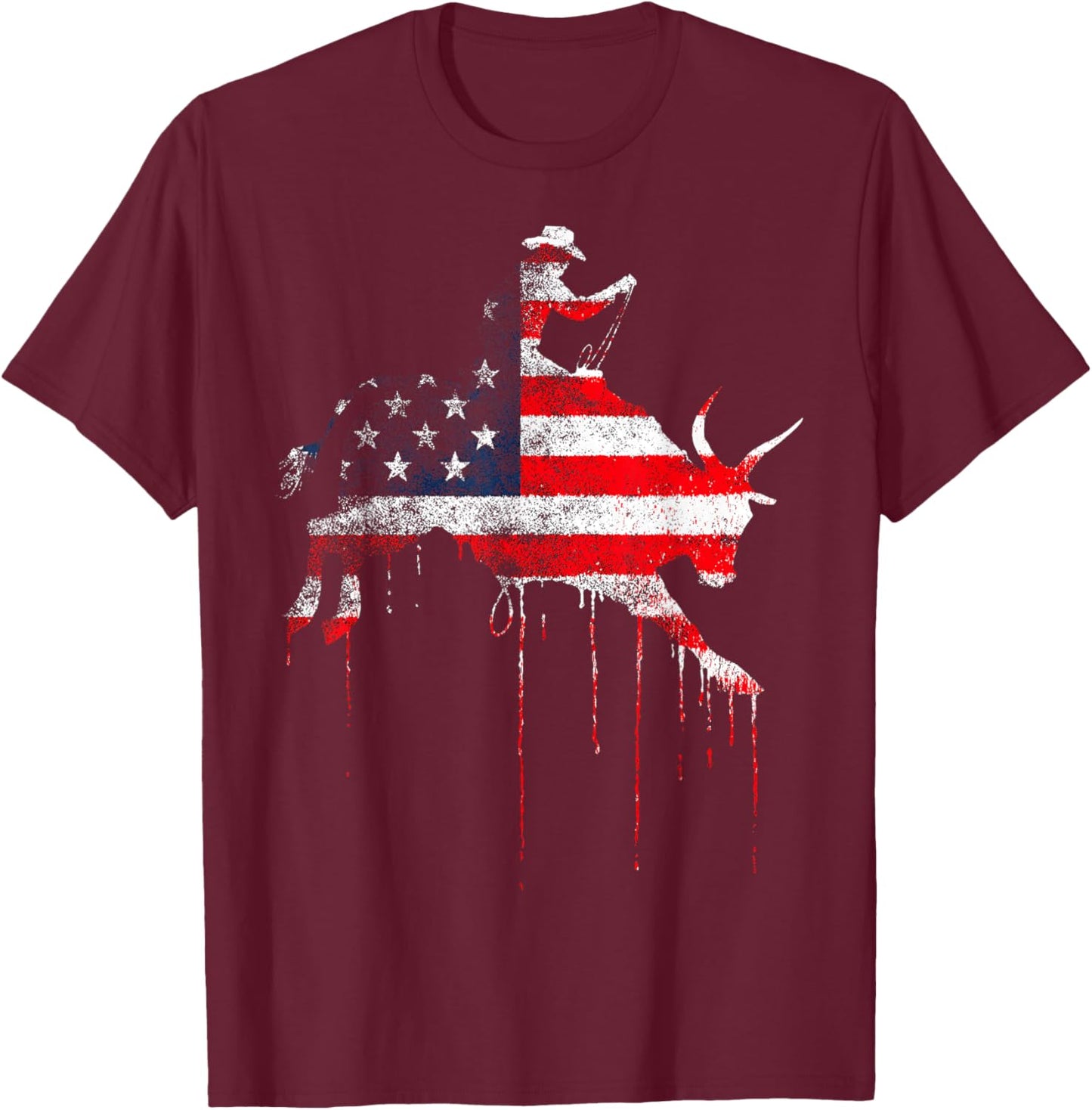 Rodeo Country Western Texas Barrel Racer American Flag USA T-Shirt - T-Shirt | Maroon