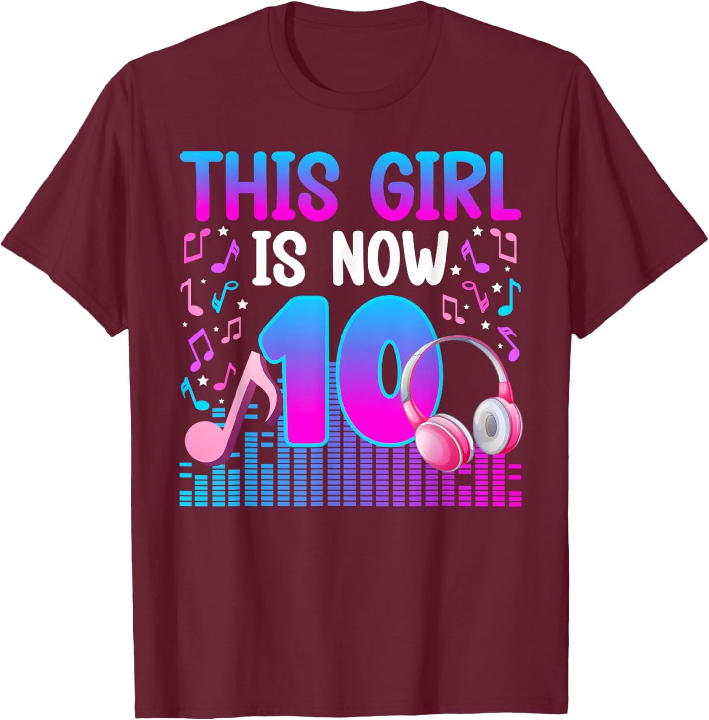 10th Music Birthday Party 10 Year Old Musical Birthday T-Shirt - T-Shirt | Maroon