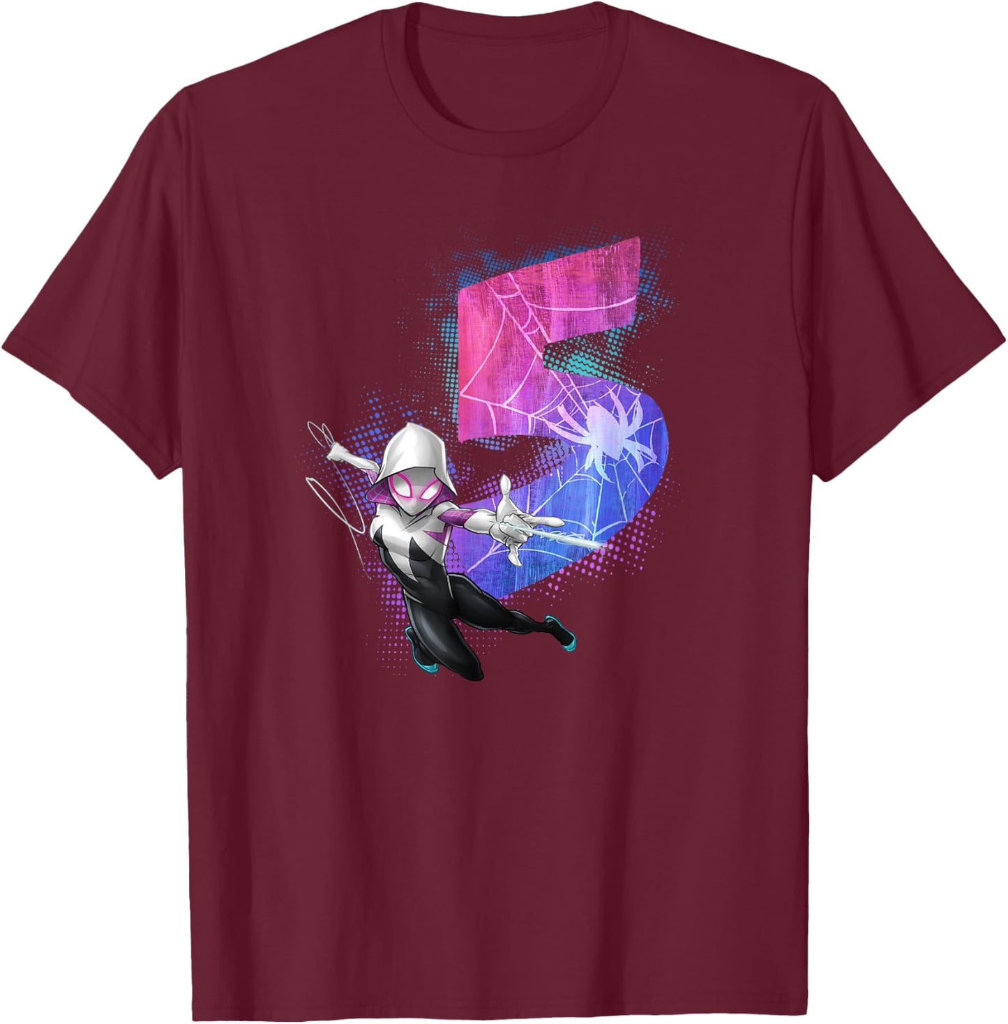 Marvel Ghost Spider Gwen Stacy 5th Birthday Graphic T-Shirt - T-Shirt | Maroon