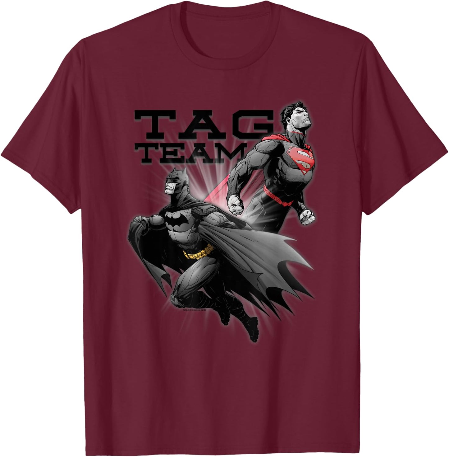 Justice League Batman & Superman Tag Team T Shirt T-Shirt - T-Shirt | Maroon