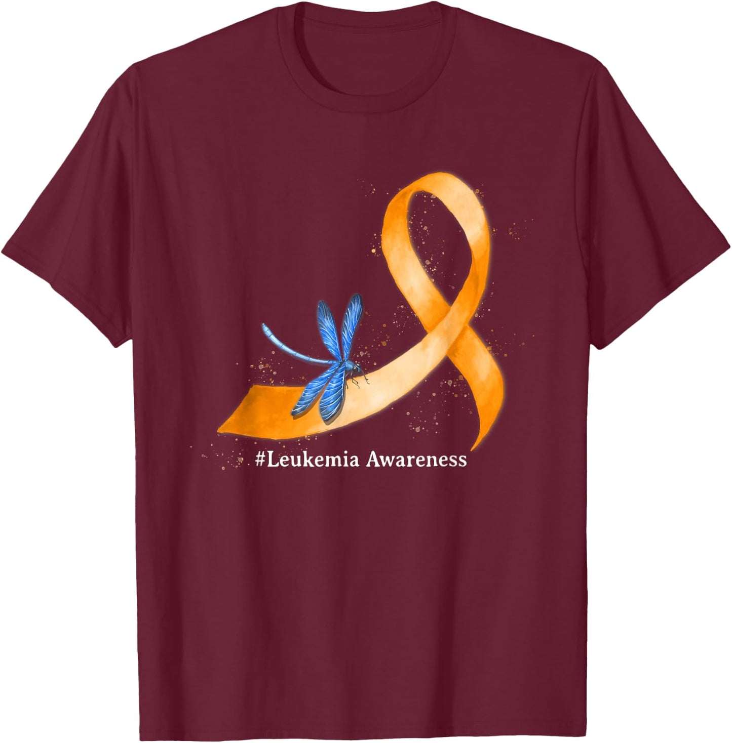 Hippie Dragonfly Orange Ribbon Leukemia Awareness Gifts T-Shirt - T-Shirt | Maroon