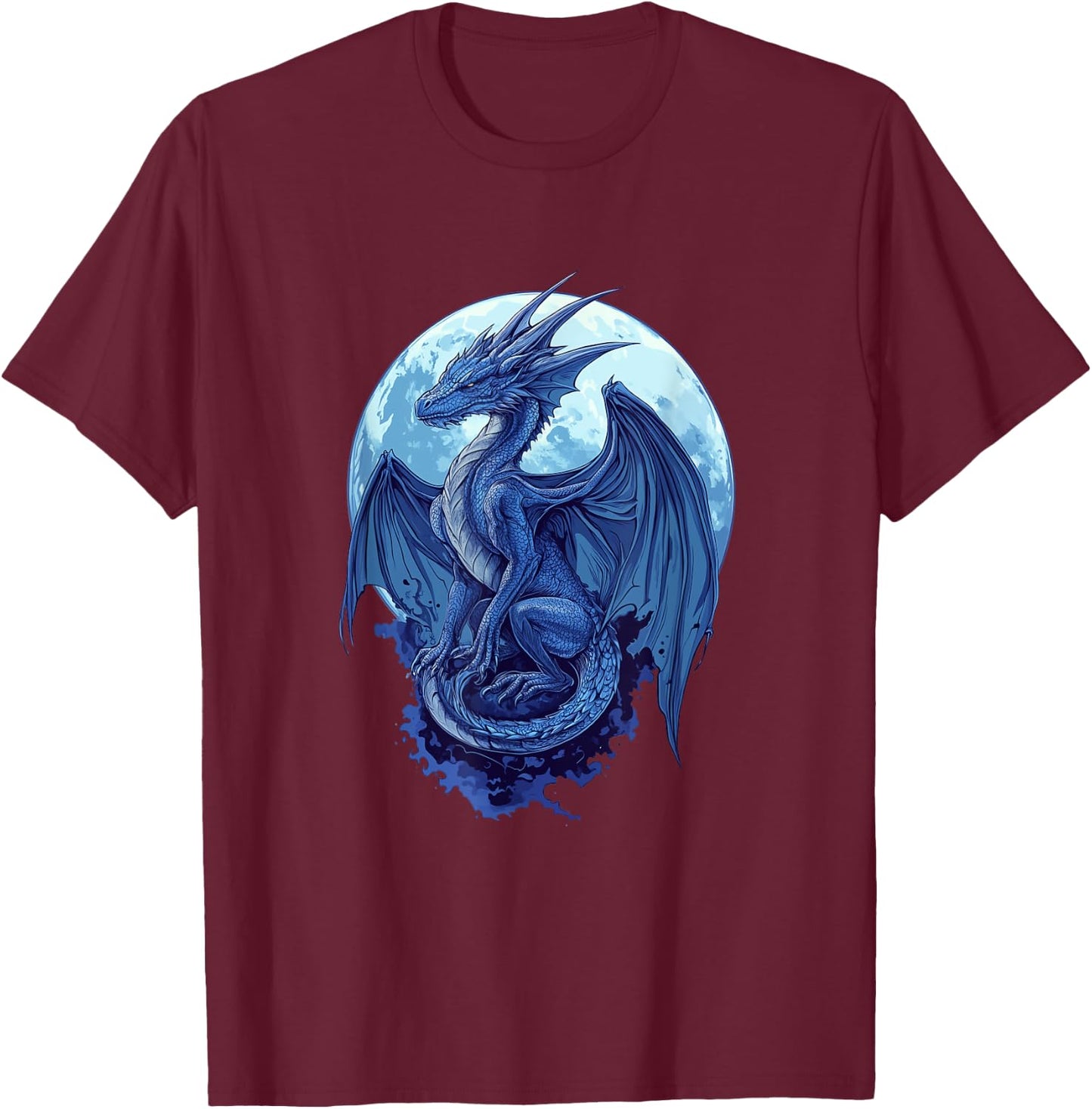 Night Sky Celestial Fantasy Moonlit Dragon T-Shirt - T-Shirt | Maroon