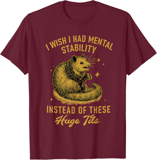 I Wish I Had Mental Stability Instead of These Huge Tits T-Shirt - T-Shirt | Maroon