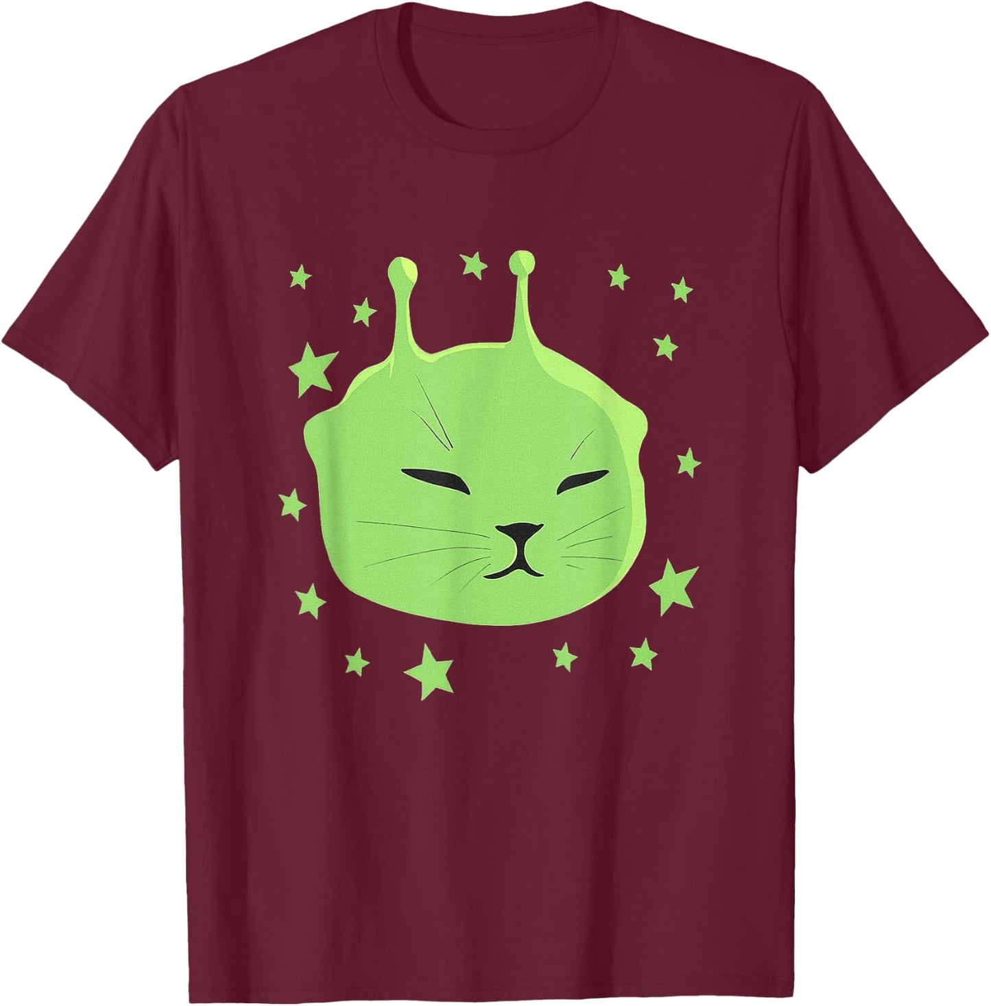 Alien Cat Meme Y2K Spaceship Space Kitty Silly Brainrot T-Shirt - T-Shirt | Maroon