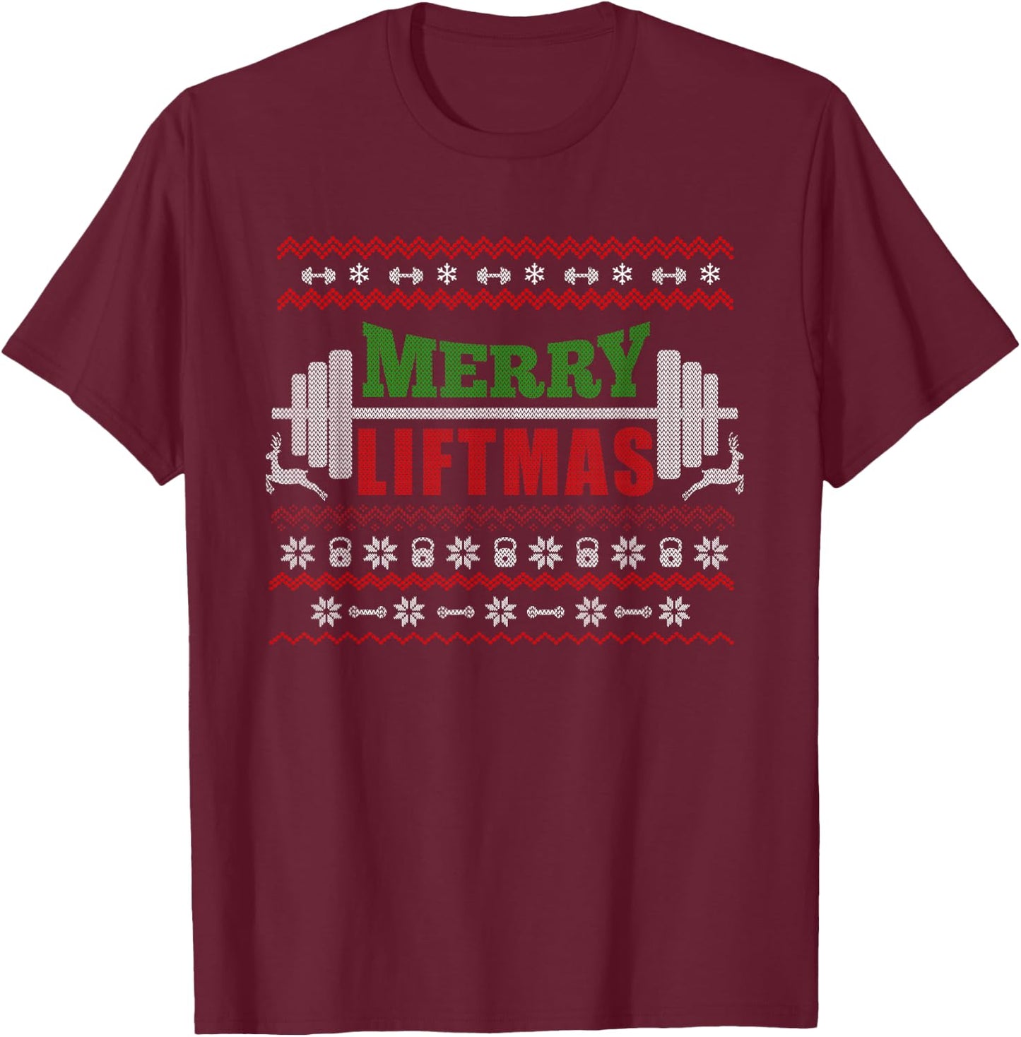 Merry Liftmas Christmas Workout Gift Fitness Fan T-Shirt - T-Shirt | Maroon