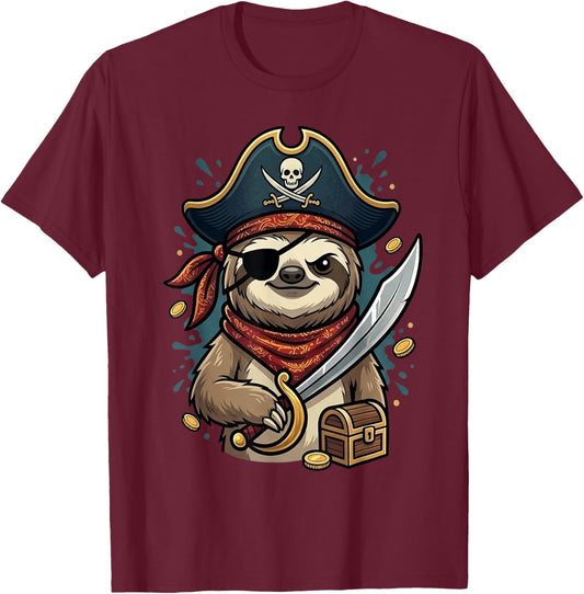 Funny Pirate Sloth Halloween Costume Men Women Boys Toddler T-Shirt - T-Shirt | Maroon
