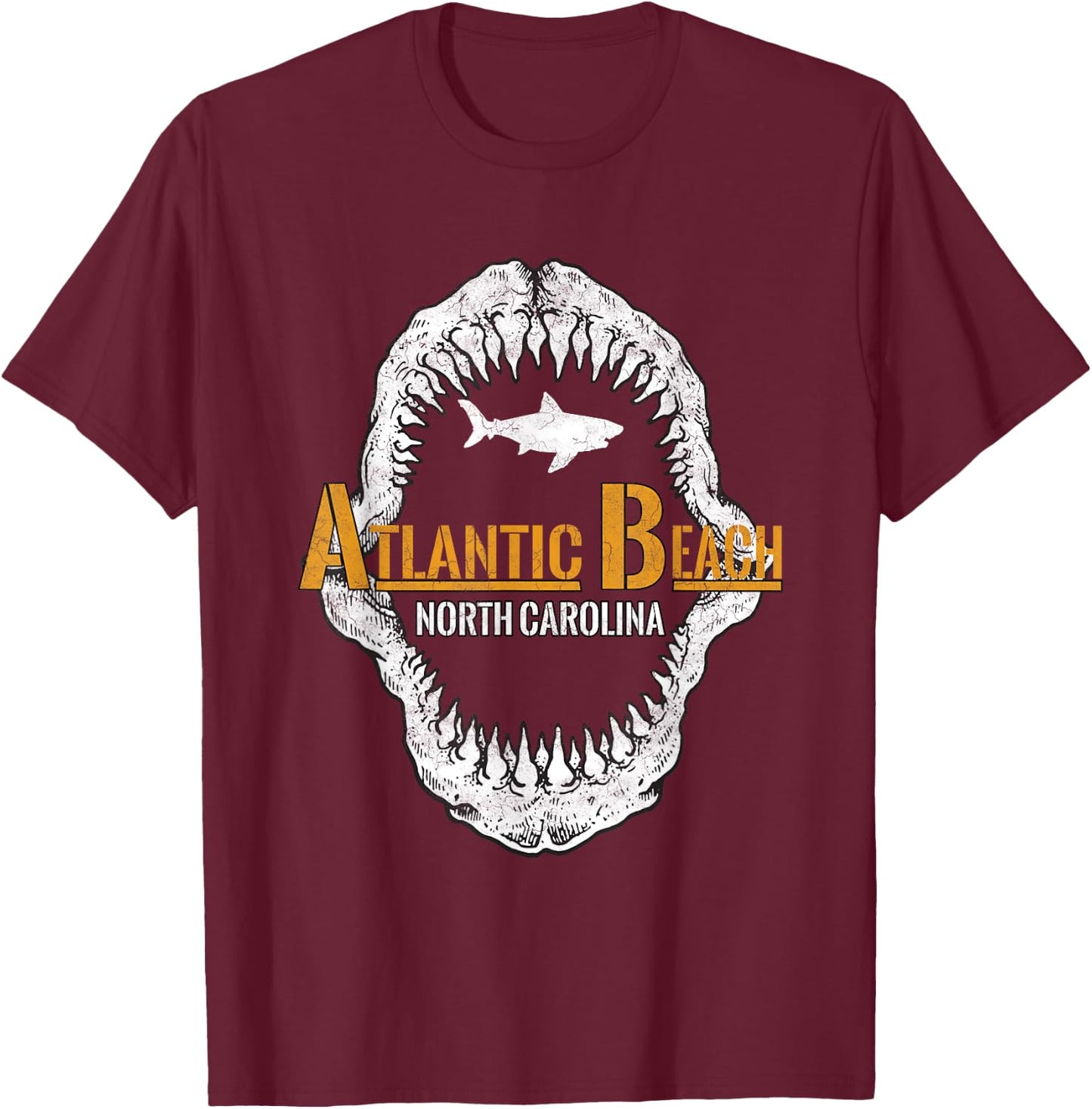 North Carolina Vintage Shark Teeth Retro Atlantic Beach NC T-Shirt - T-Shirt | Maroon