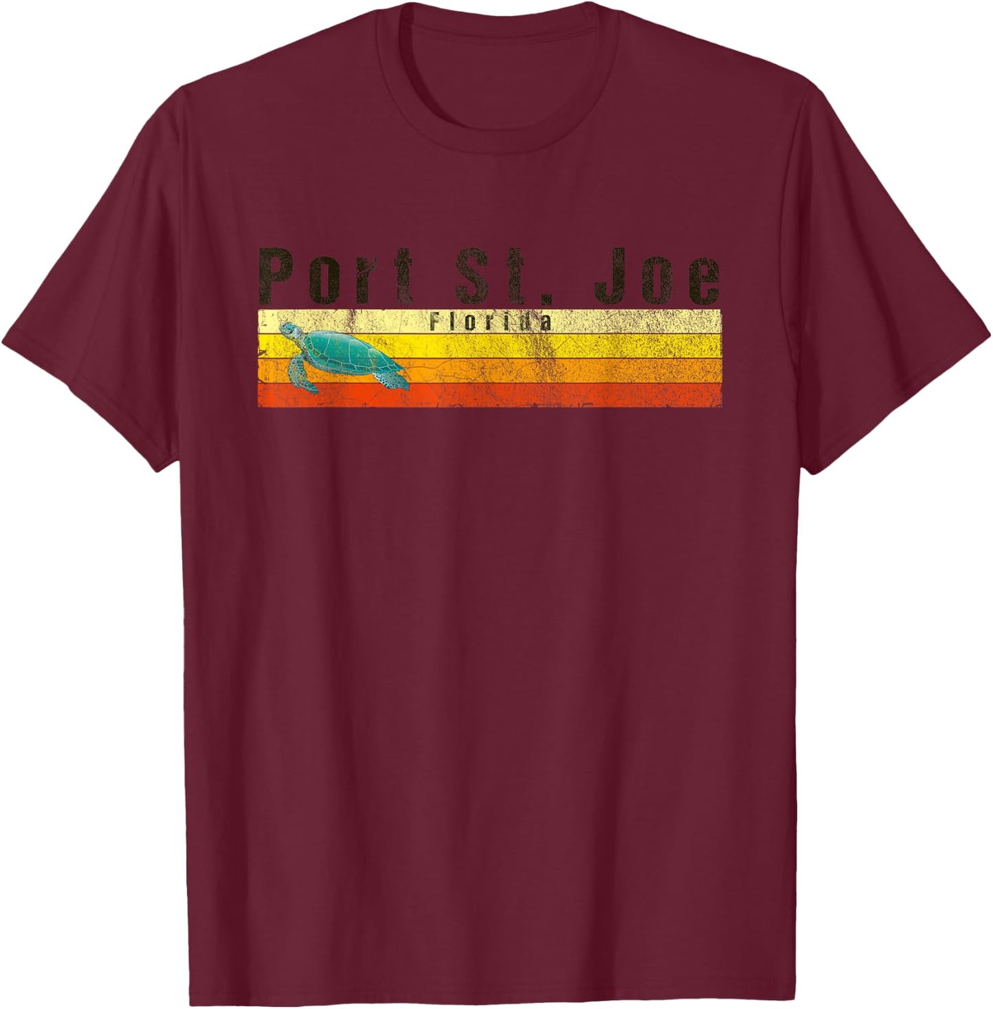 Port St. Joe, FL Vintage Beach Style Sea Turtle T-Shirt - T-Shirt | Maroon