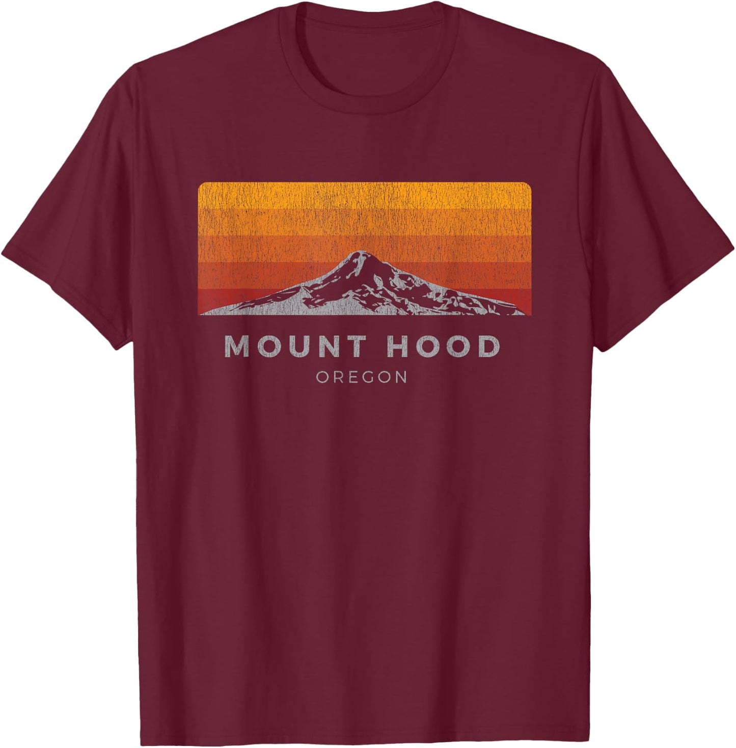 Distressed Mt Hood Oregon Sunrise Shirt T-Shirt - T-Shirt | Maroon