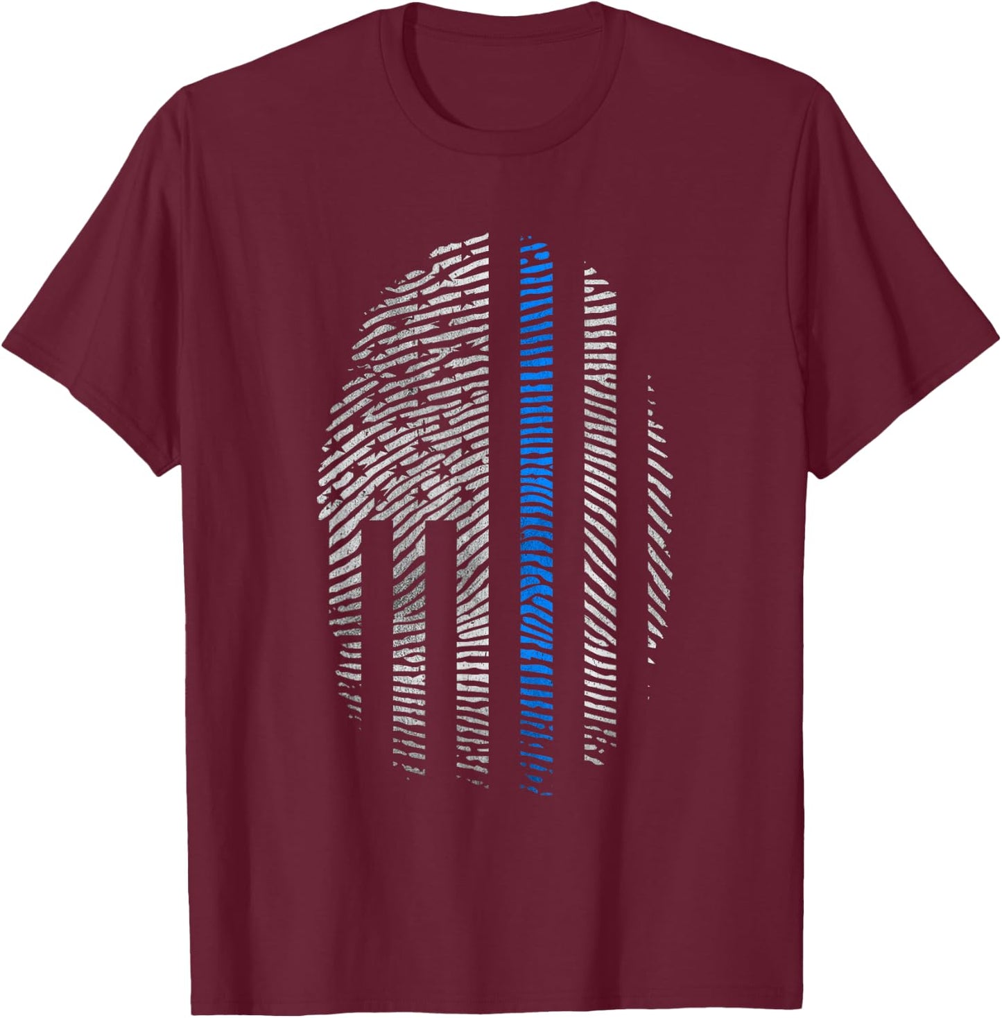 Law Enforcement Blue Line USA Flag Fingerprint T-Shirt - T-Shirt | Maroon