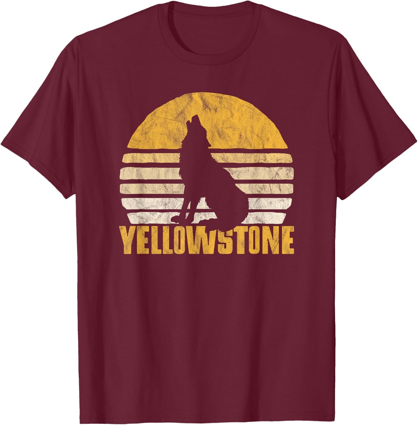 Vintage Yellowstone National Park Wolf Retro Graphic T-Shirt - T-Shirt | Maroon