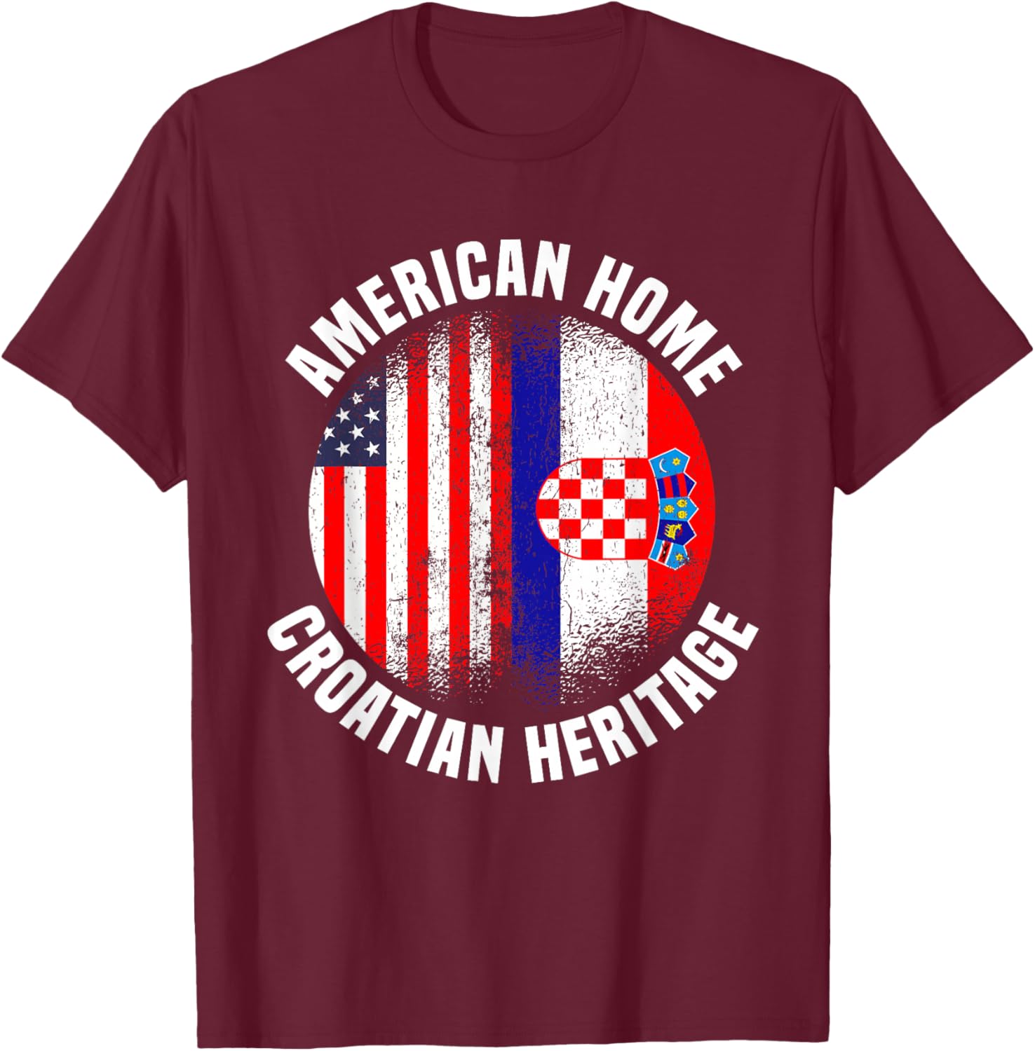 Croatia Outfit & Women US American Croatian Flag T-Shirt - T-Shirt | Maroon