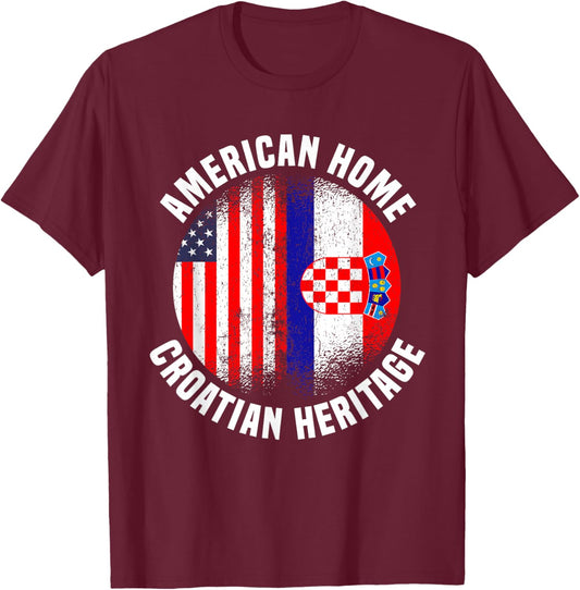 Croatia Outfit & Women US American Croatian Flag T-Shirt - T-Shirt | Maroon