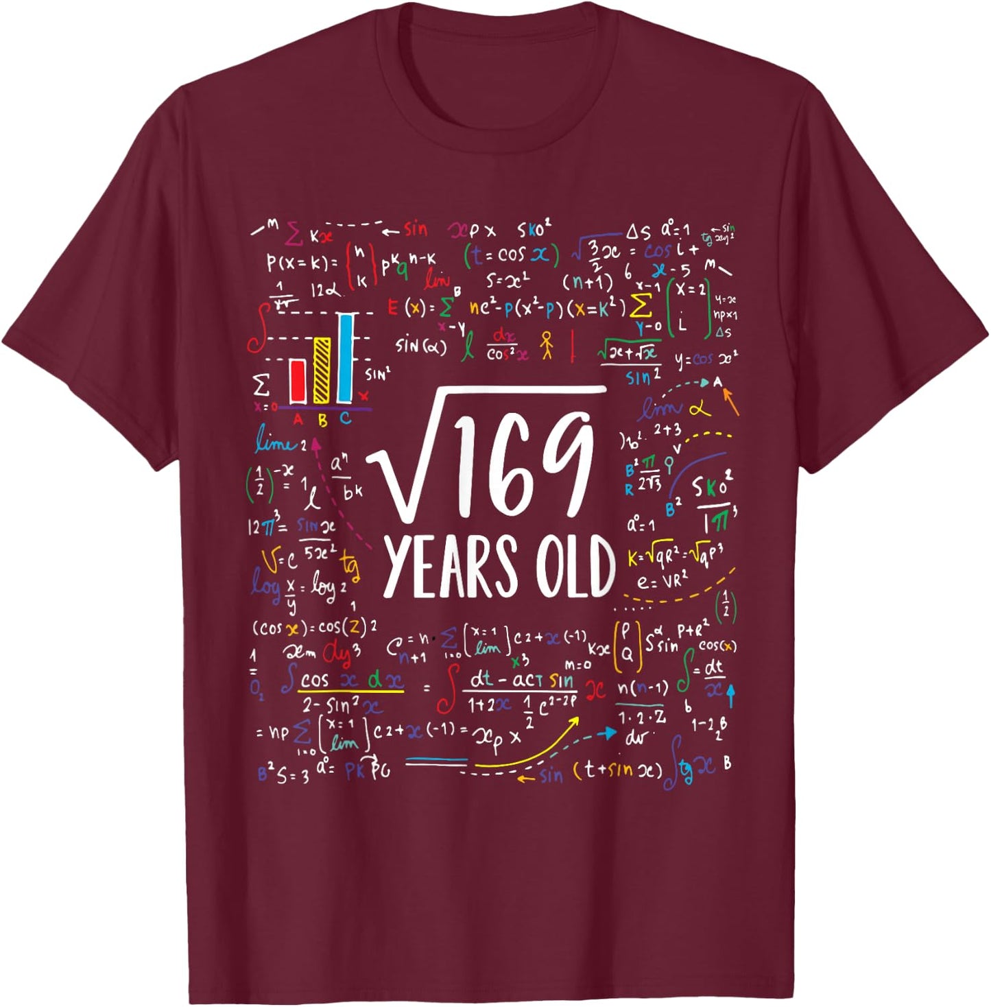 Square Root of 169 13th Birthday 13 Year Old Gifts Math Bday T-Shirt - T-Shirt | Maroon