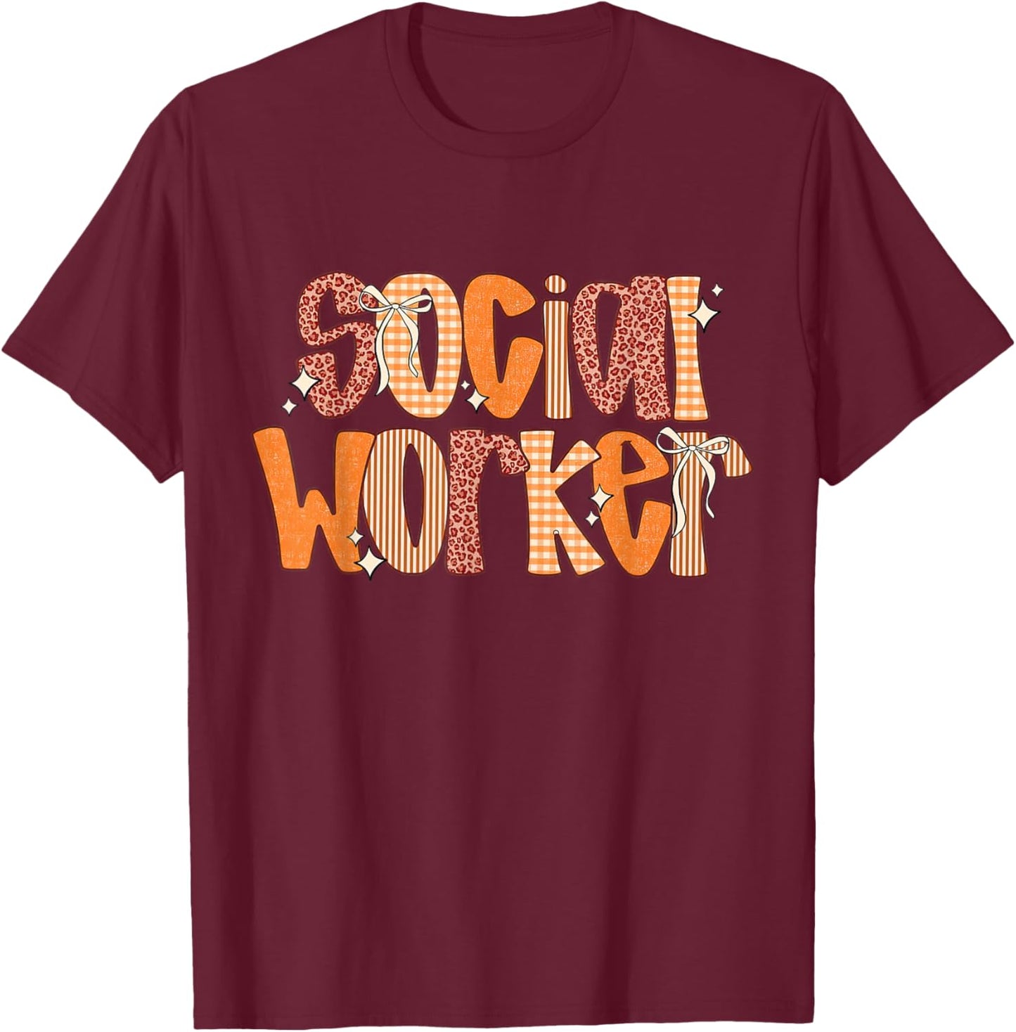 Fall Coquette Social Worker Advocate Support School Autumn T-Shirt - T-Shirt | Maroon