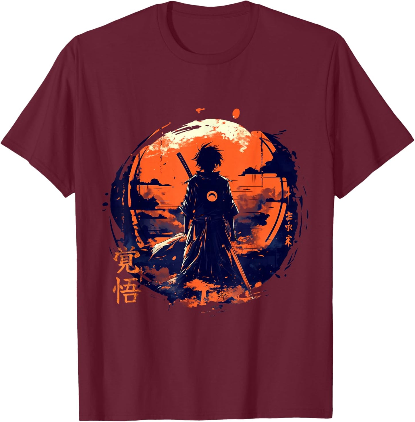 Japanese Anime Samurai Aesthetic in vaporwave harajuku style T-Shirt - T-Shirt | Maroon