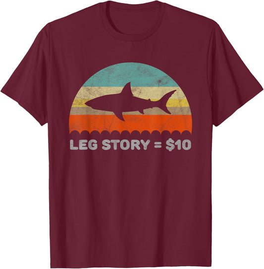 Funny Leg Story Shark T-Shirt - T-Shirt | Maroon
