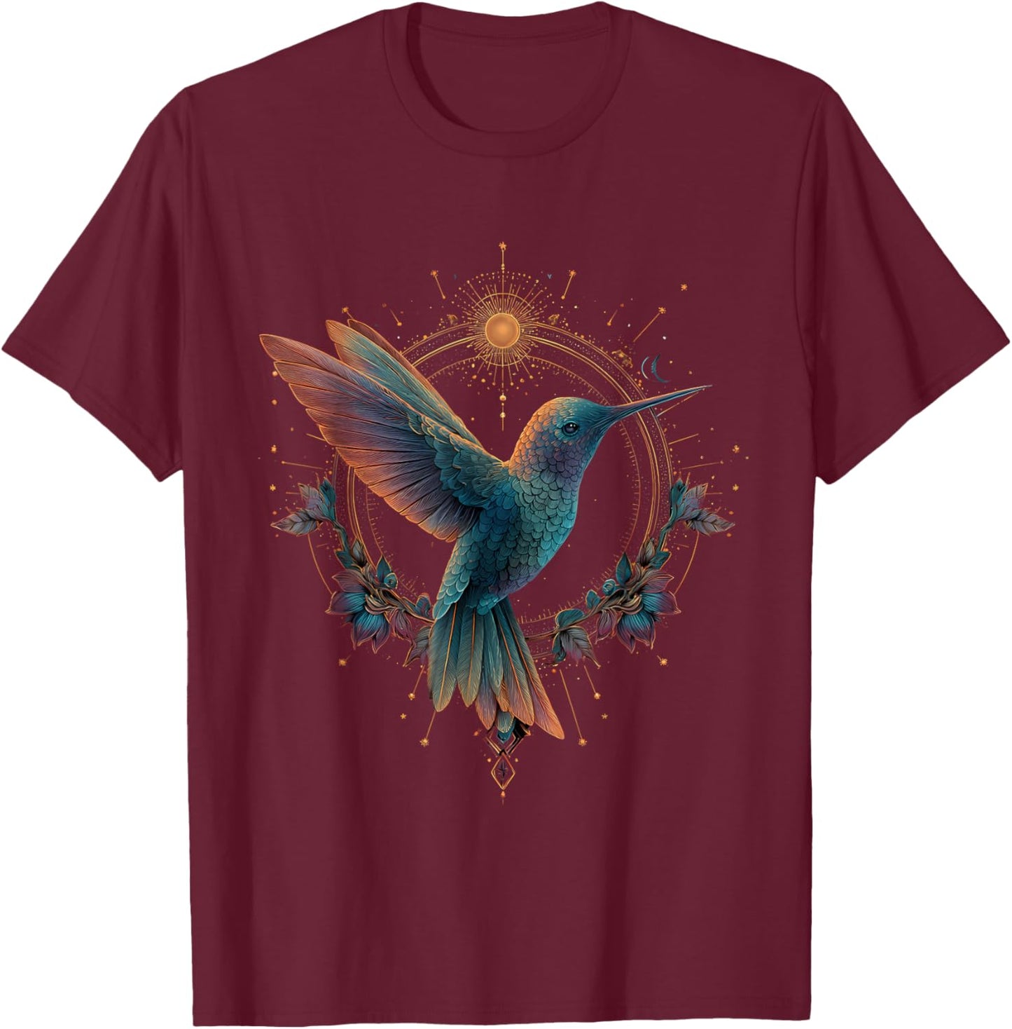 Hummingbird Lover Portrait Artwork Tropical Animal Art T-Shirt - T-Shirt | Maroon