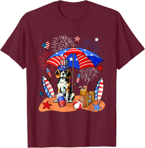 Beagle Sunglasses Relaxing On Beach 4th Of July US Flag T-Shirt - T-Shirt | Maroon