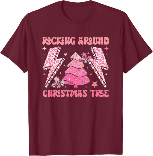 Rocking Around The Christmas Tree T-Shirt - T-Shirt | Maroon