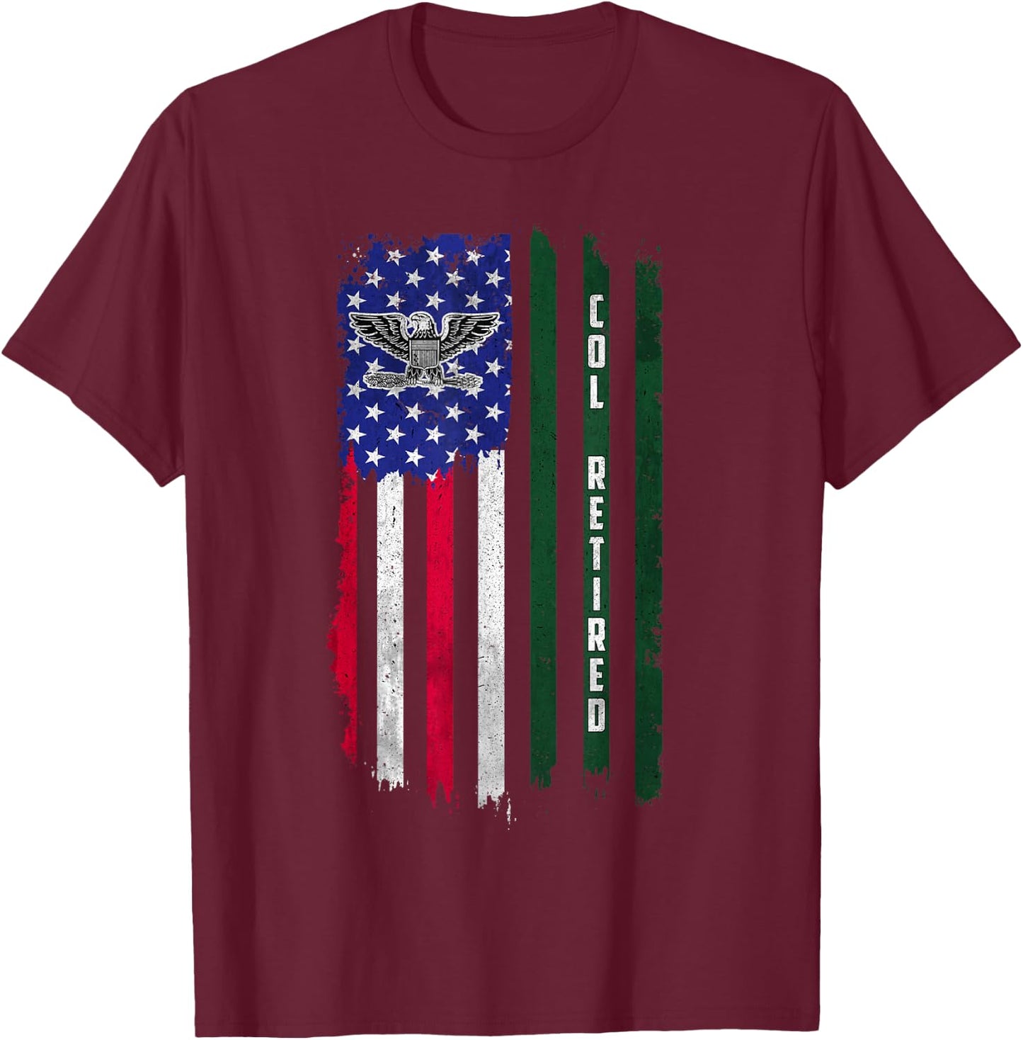 Retired O6 Colonel COL Rank American Flag Veterans Day Papa T-Shirt - T-Shirt | Maroon