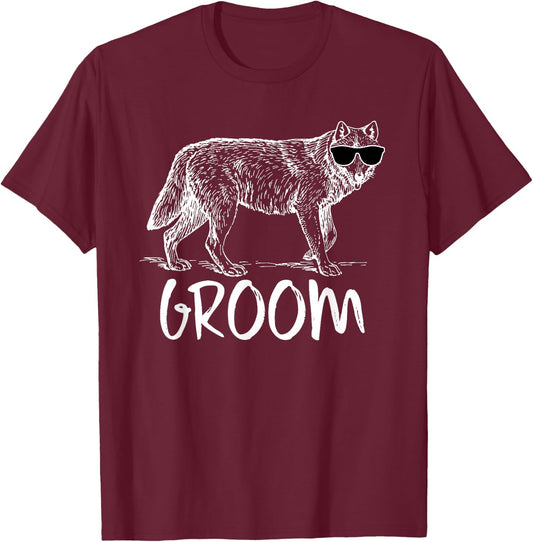 Groom / Grooms Wolfpack Bachelor Party Funny Wolf T-Shirt - T-Shirt | Maroon