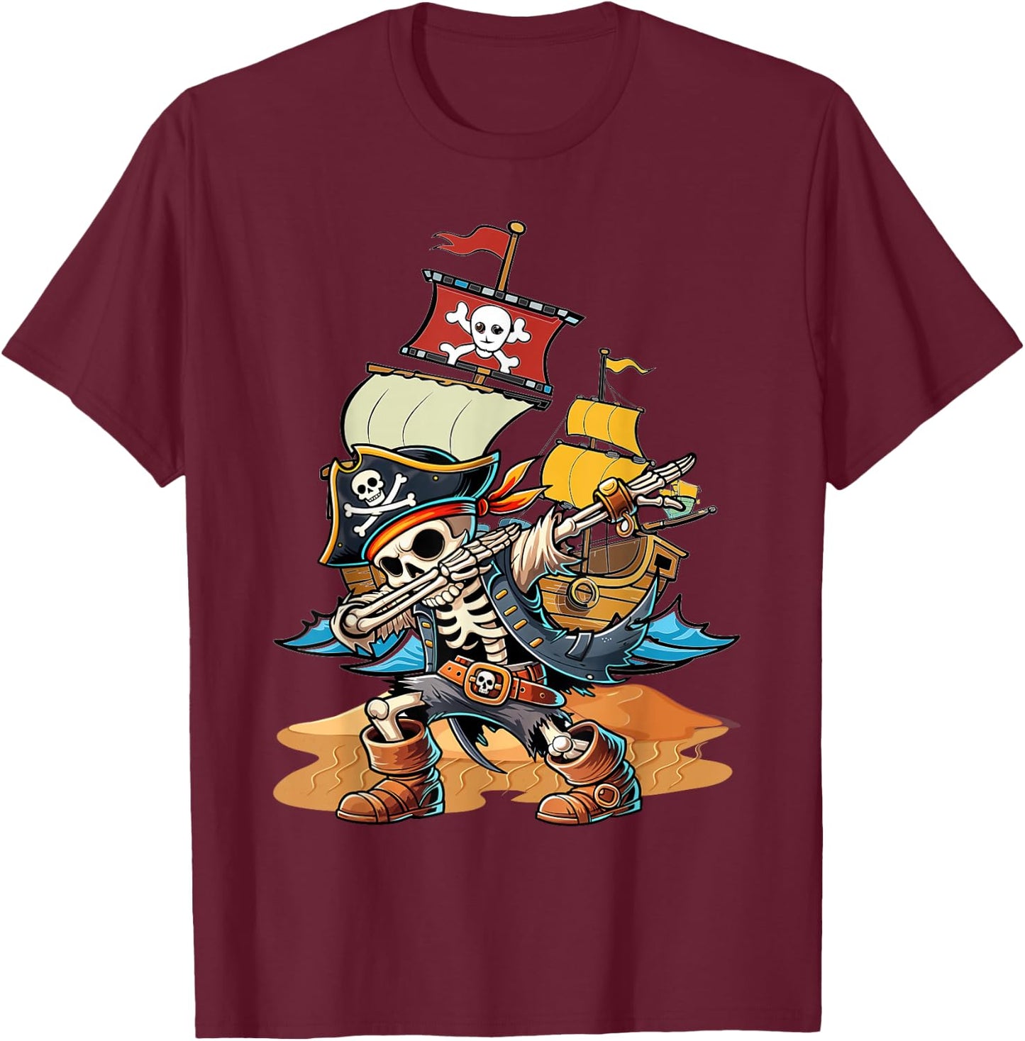 Dabbing Skeleton Pirate Kids T-Shirt - T-Shirt | Maroon