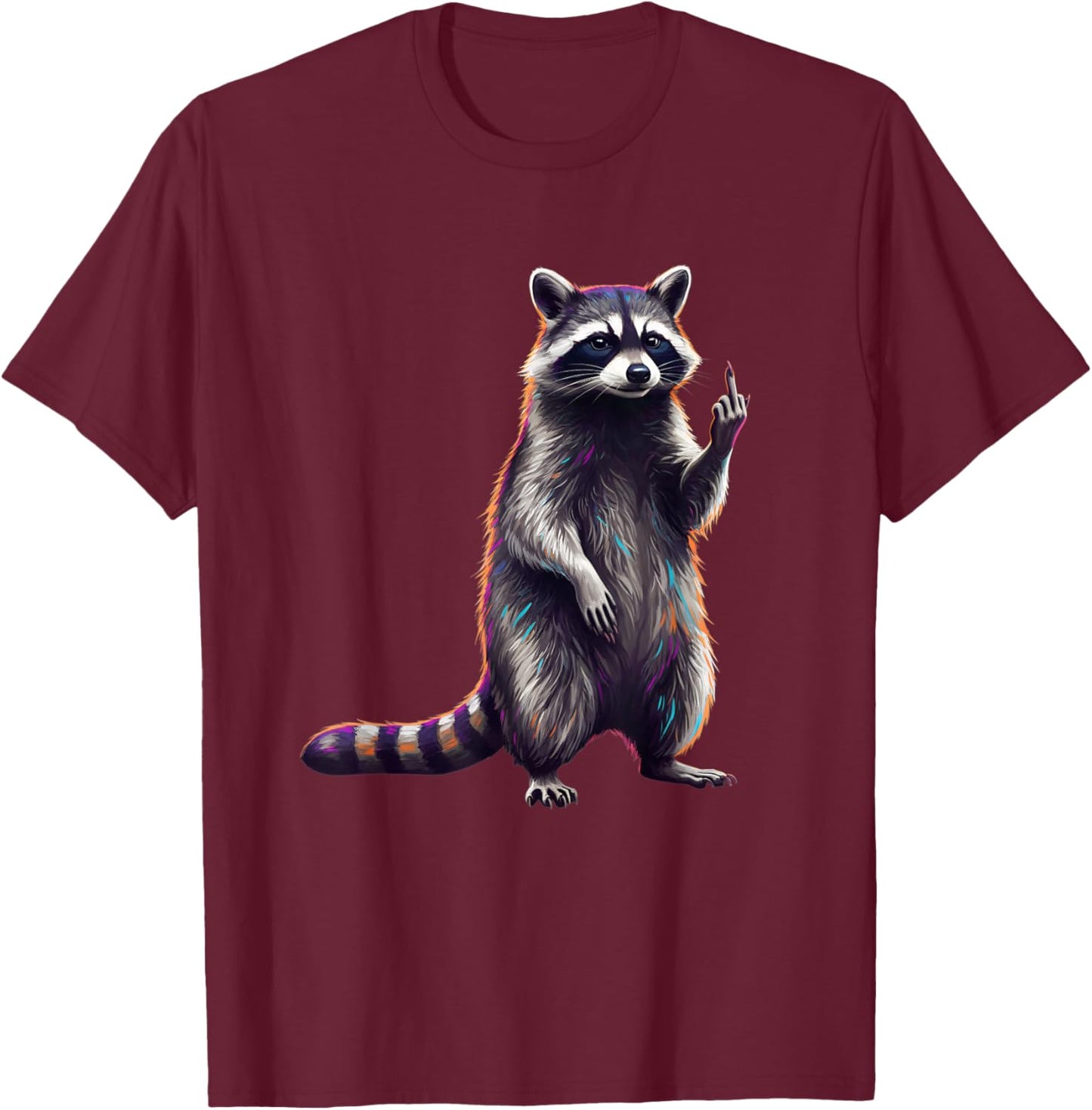 Funny Raccoon Middle Finger Kids Woodland Animal Humor T-Shirt - T-Shirt | Maroon