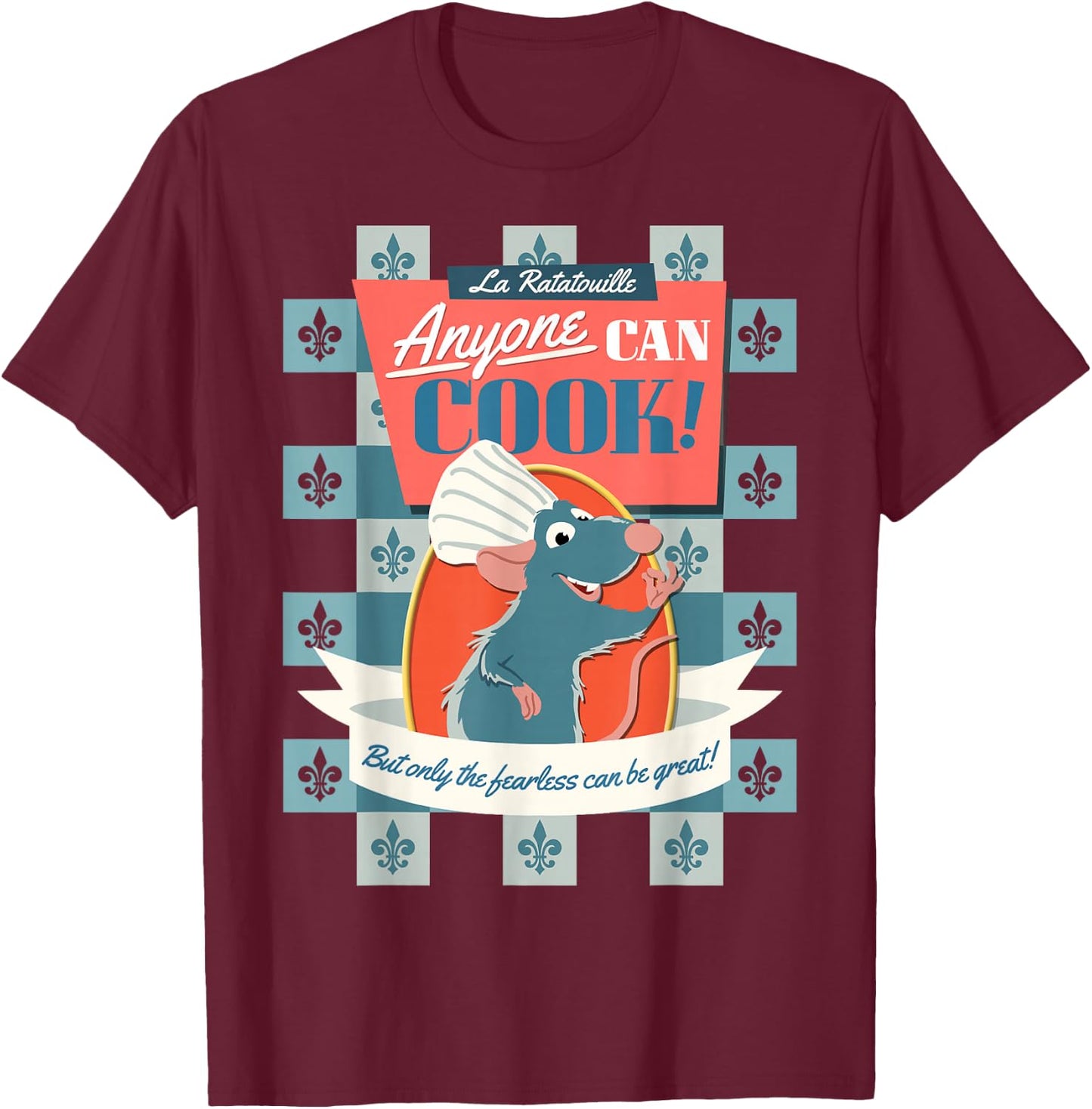 Disney Pixar Ratatouille Remy Anyone Can Cook Poster Small T-Shirt - T-Shirt | Maroon