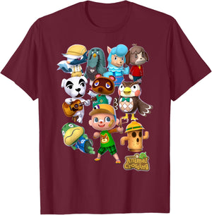 Animal Crossing New Leaf Villager Group Shot Graphic Small T-Shirt - T-Shirt | Maroon