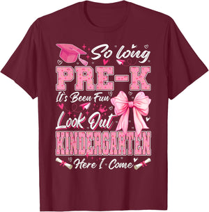 So Long Pre-K Graduation Grad Teacher Kid Boy Girl Bow T-Shirt - T-Shirt | Maroon