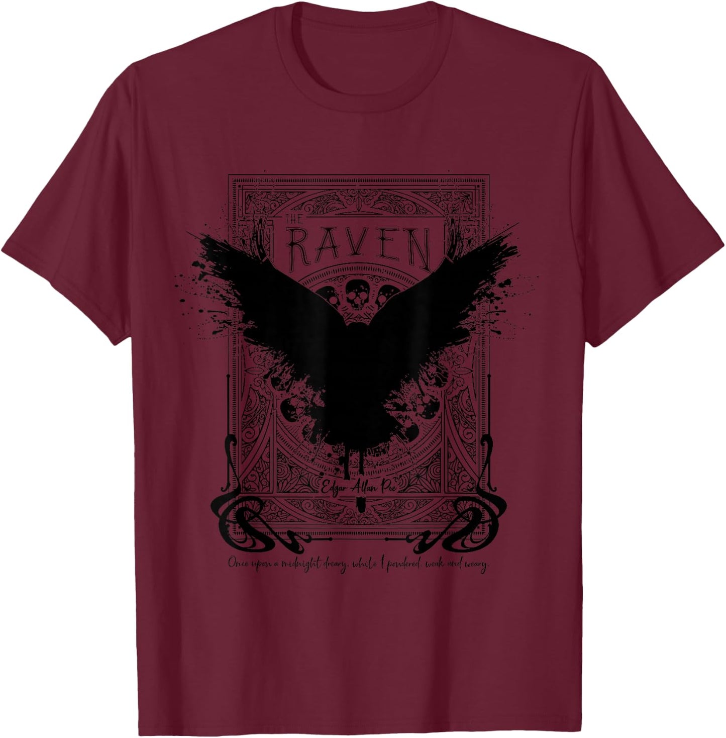 The Raven, Edgar Allan Poe, Fan Art and Gifts T-Shirt - T-Shirt | Maroon