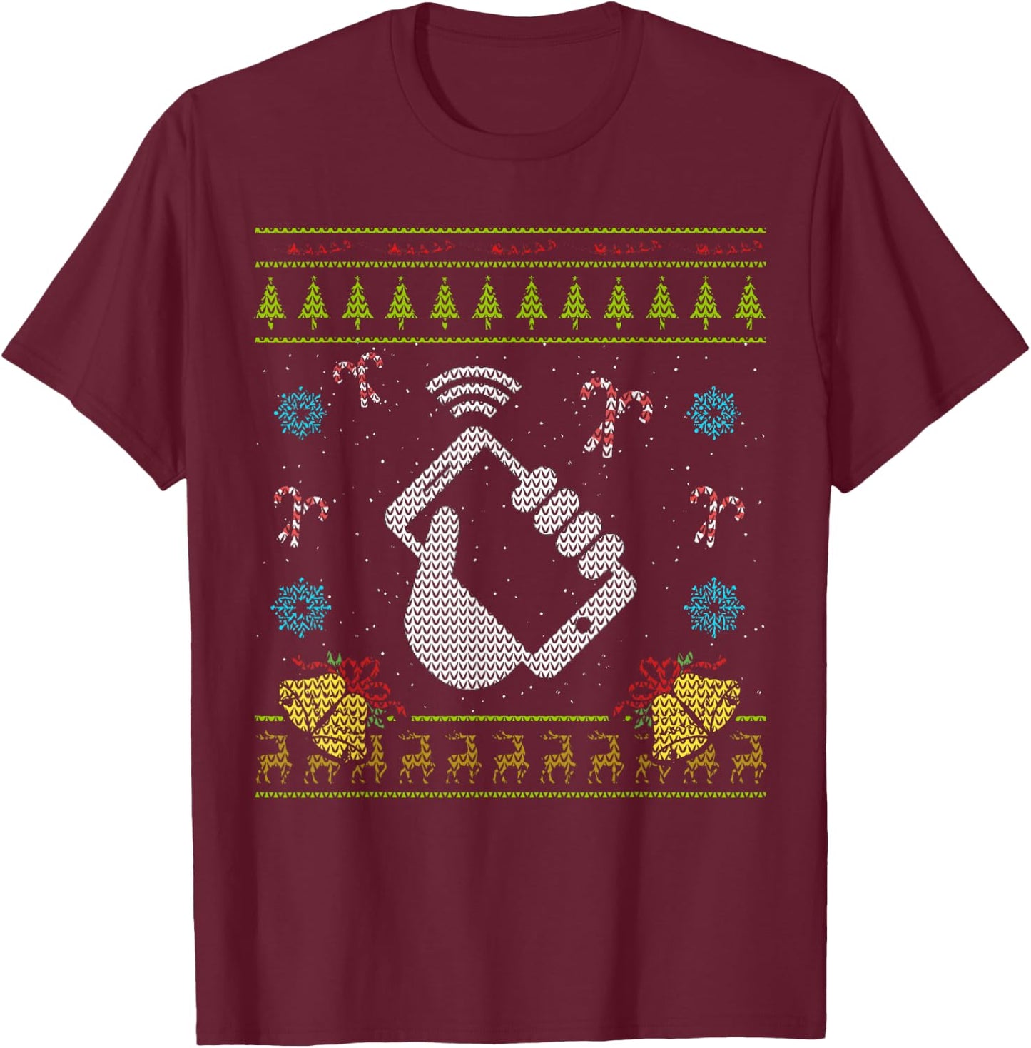 Phone Christmas Ugly Funny Cell Phone Mobile Phone Shirt T-Shirt - T-Shirt | Maroon