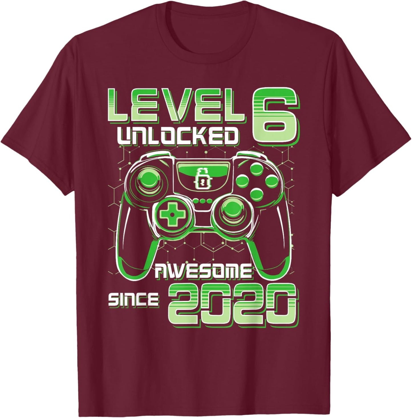 Level 6 Unlocked Awesome Since 2020 6th Birthday Gamer Boys T-Shirt - T-Shirt | Maroon