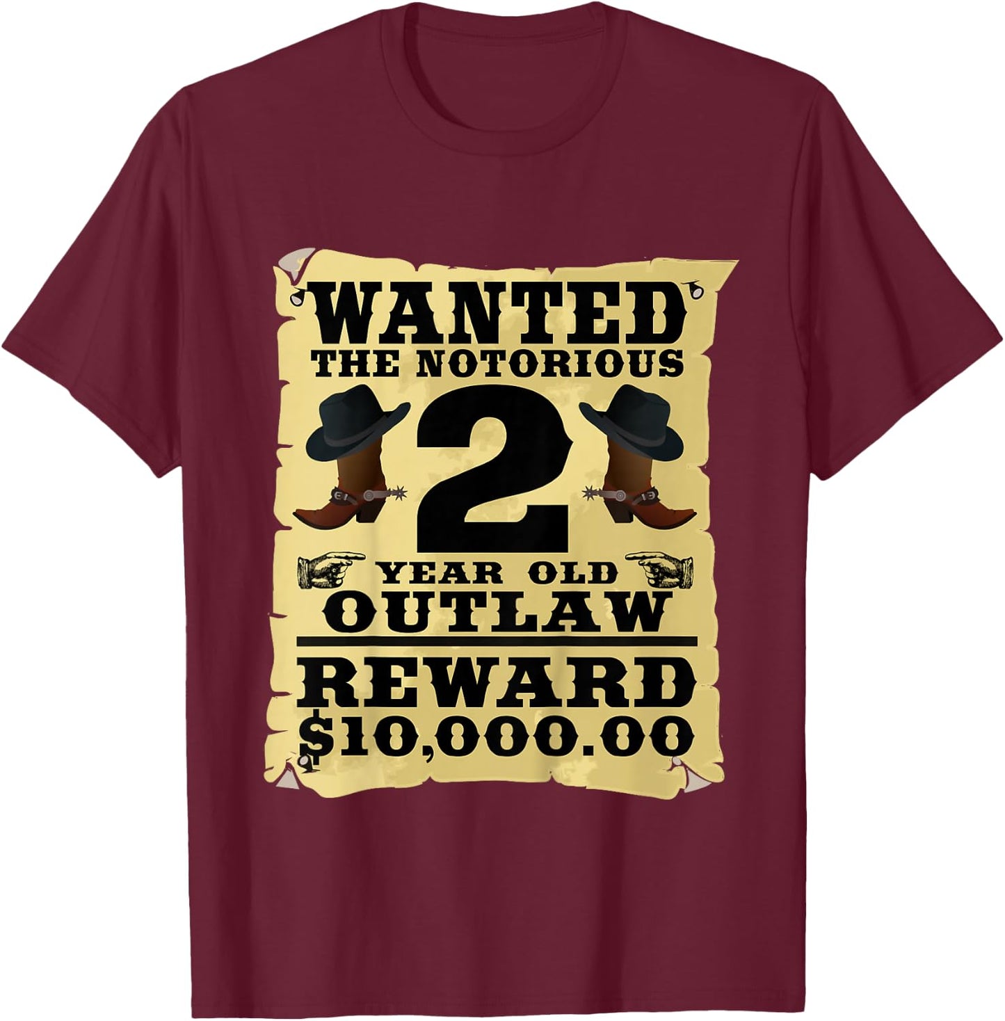 Kids 2 Year Old Cowboy Birthday Party Wild West Western 2nd Gift T-Shirt - T-Shirt | Maroon