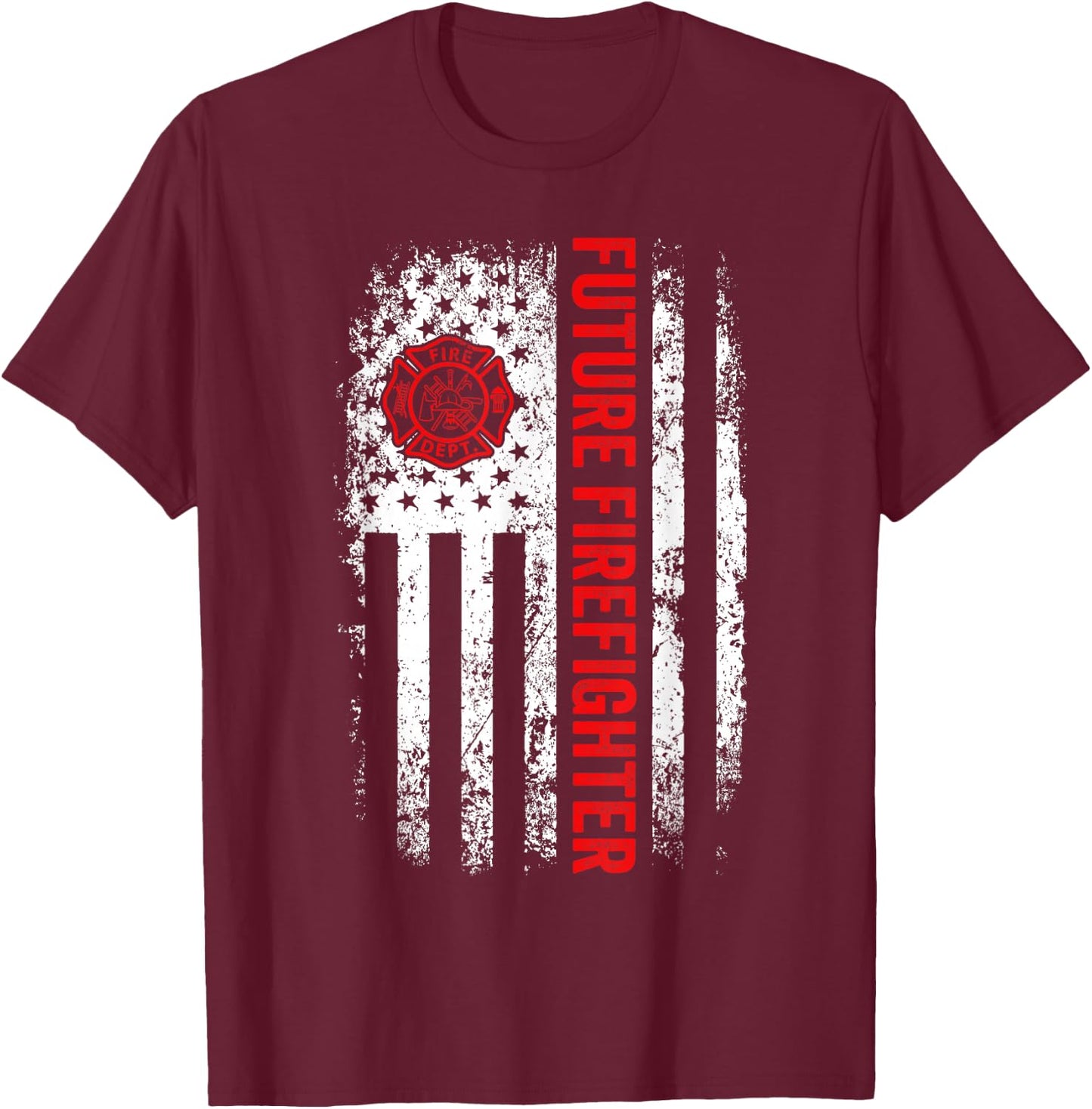 Future Firefighter US American Flag Design For Boys Girls T-Shirt - T-Shirt | Maroon