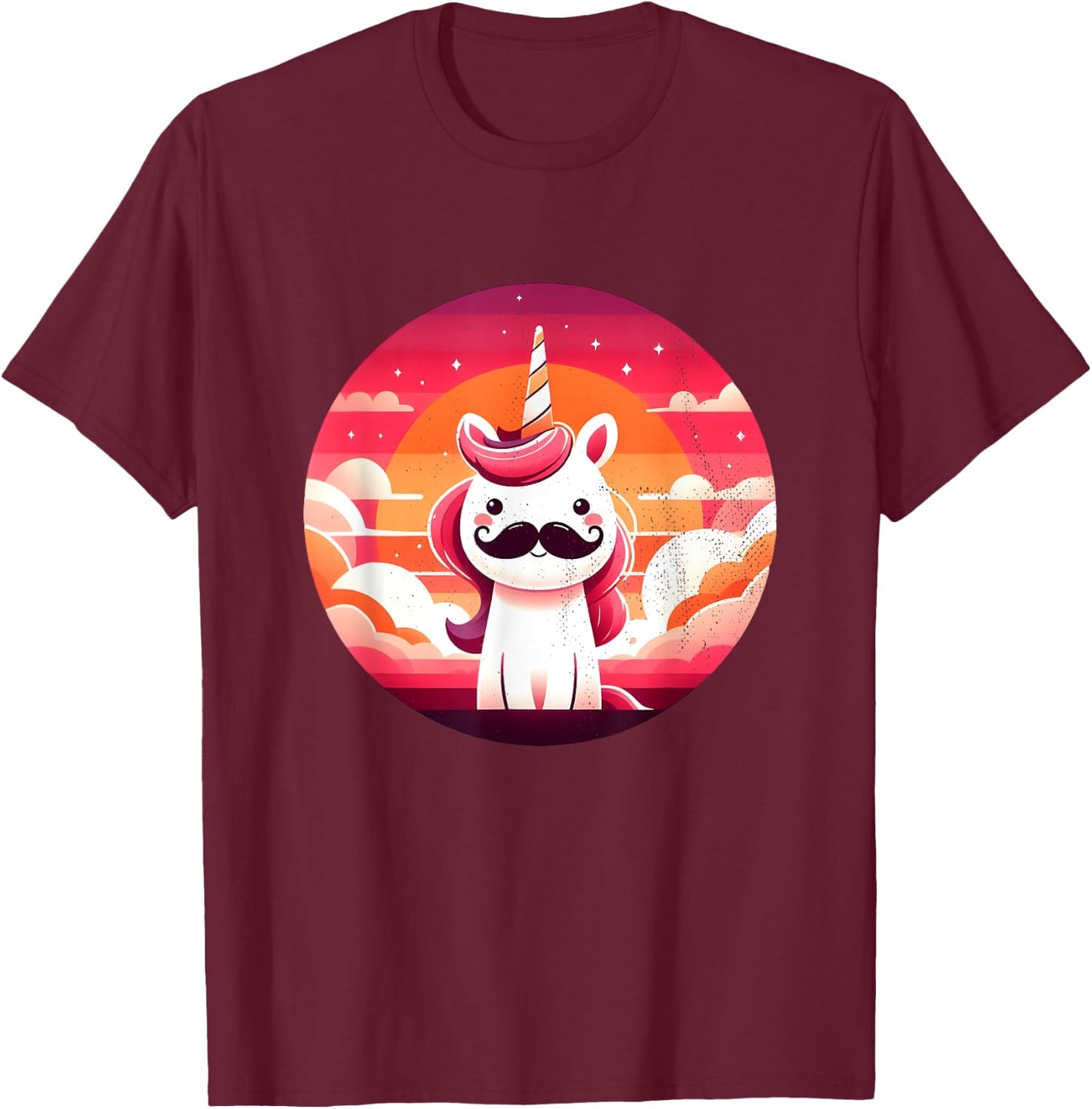 Cute Unicorn with Mustache T-Shirt - T-Shirt | Maroon
