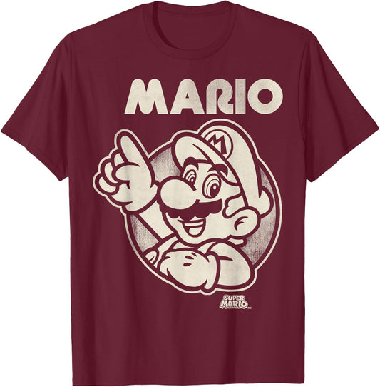 Super Mario Classic Black And White Graphic T-Shirt - T-Shirt | Maroon