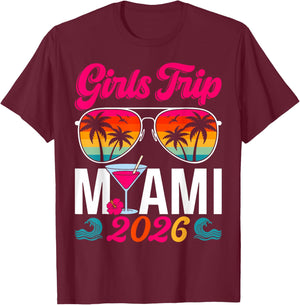 Girls Trip Miami 2026 Funny Vacation Party Women Girls T-Shirt - T-Shirt | Maroon